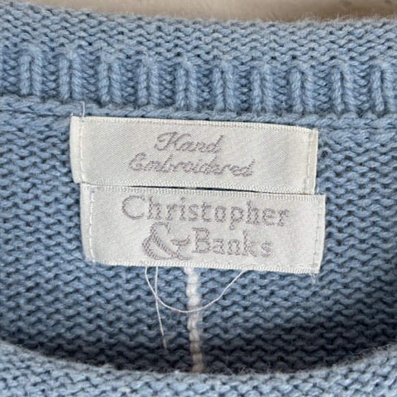 VTG 90s Granny Sweater L Embroidered Owl Hand Knit Windowpane Cottage Blue Twee - Picture 5 of 10